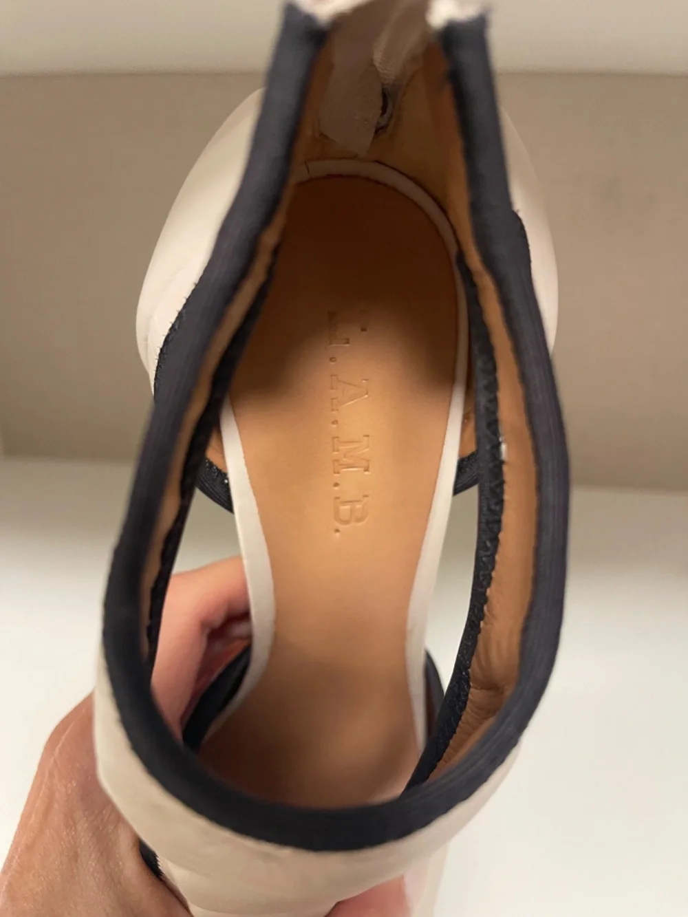 L.A.M.B. by Gwen Stefani Leather Peep-Toe Platform Booties 7 Cream & Black